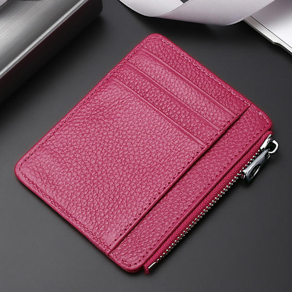 Nahkainen korttikukkaro Rose red (zipper style)