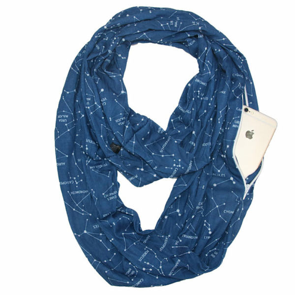 Lämmin vetoketjullinen taskuhuivi Leopardi taskuhuivi Infinity-huivi 星空-蓝色 180*25cm