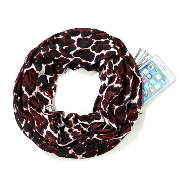 Lämmin vetoketjullinen taskuhuivi Leopardi taskuhuivi Infinity-huivi 豹纹黑红色 180*25cm