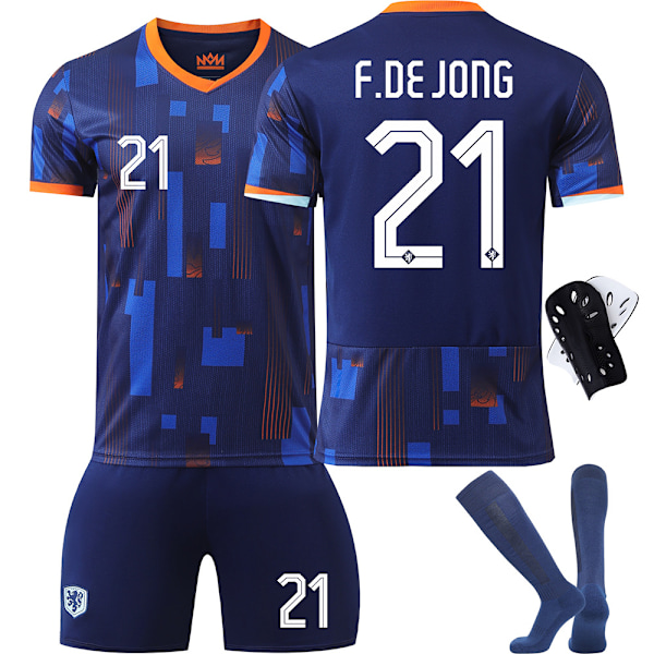 Nederländsk fotbollströja för EM 2024, nummer 4, Van Dijk 10, Depe 11, Robben 21, gränsöverskridande kit No. 4 with socks and protective gear #22