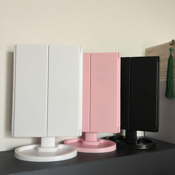 Intelligent LED kosmetisk spegel, USB trefaldig kosmetisk spegel pink 22-light usb model