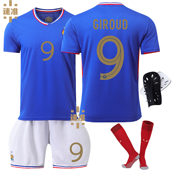 Ranskan jalkapallopaidat vuoden 2024 EM-kisoihin - Kotijoukkueen pelipaidat numerolla 10 Mbappe, 7 Griezmann, 9 Giroud ja 11 Bale No. 7 with socks and protective gear 26 yards