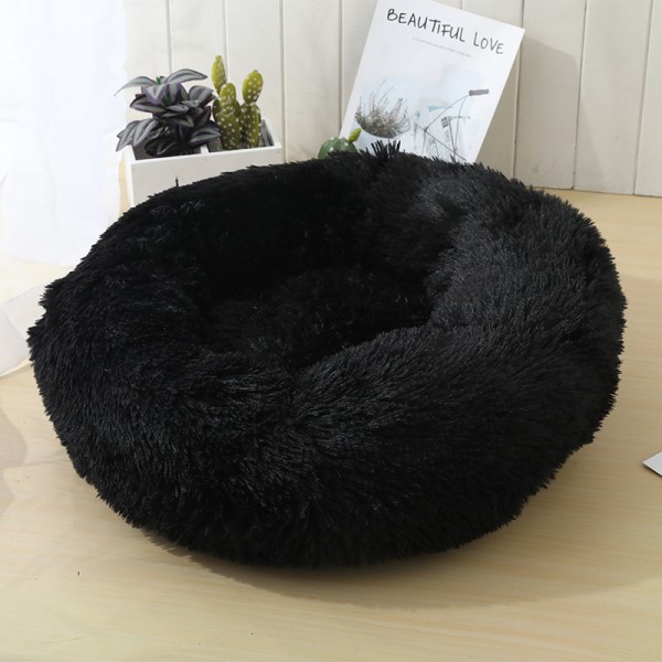 Rund plysch husdjursbo black Outer diameter 50cm