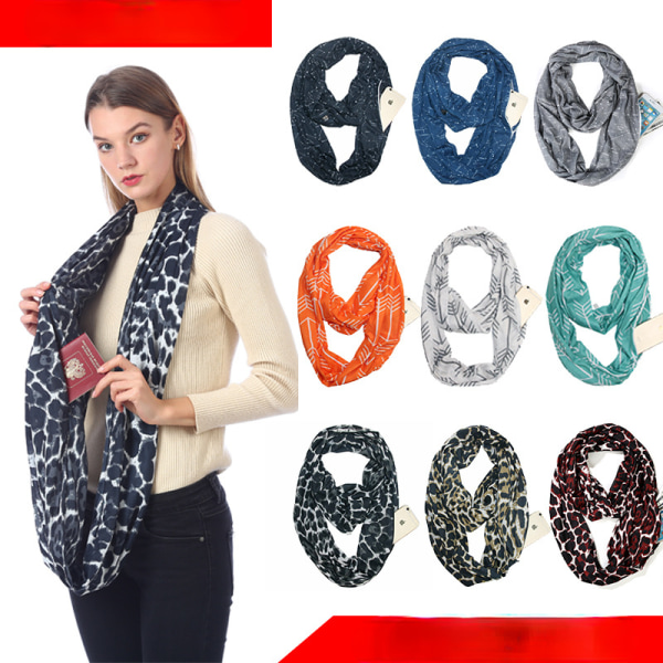 Hot Zipper Pocket Scarf Leopard Pocket Scarf Infinity Scarf syc-03四叶草-黑色 180*25cm