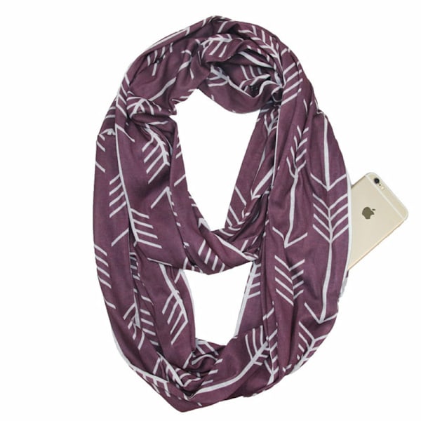 Lämmin vetoketjullinen taskuhuivi Leopardi taskuhuivi Infinity-huivi 紫红色白箭头 180*25cm