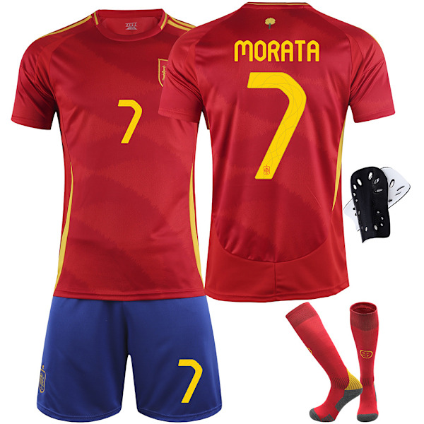 Fotbollskläderset med tröja nummer 9, Garvey 26, Pedri 7, Morata 16, Rodley för EM 2024 i Spanien No. 19 26 yards