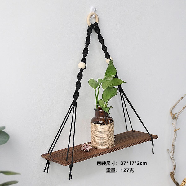 Handvävd väggdekoration i bohemisk stil, förvaringshylla, hänge, förvaringsbräda, dekoration för hemmet med blomkruka Wooden stick tassel style