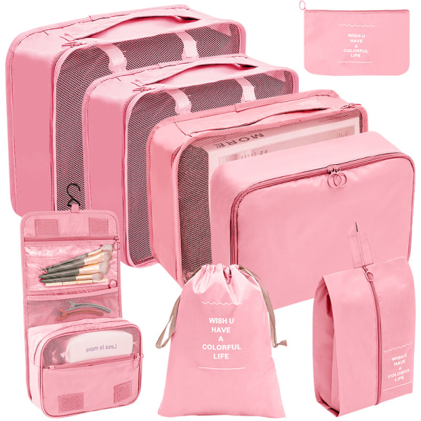 Kahdeksanosainen vedenpitävä matkalaukku Wash and Rinse Bags -Pink suit
