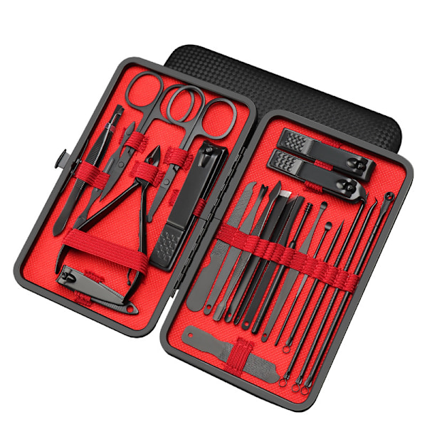 Ruostumattomasta teräksestä valmistettu musta 8-23 osainen kynsileikkurisarja Black 8-piece set