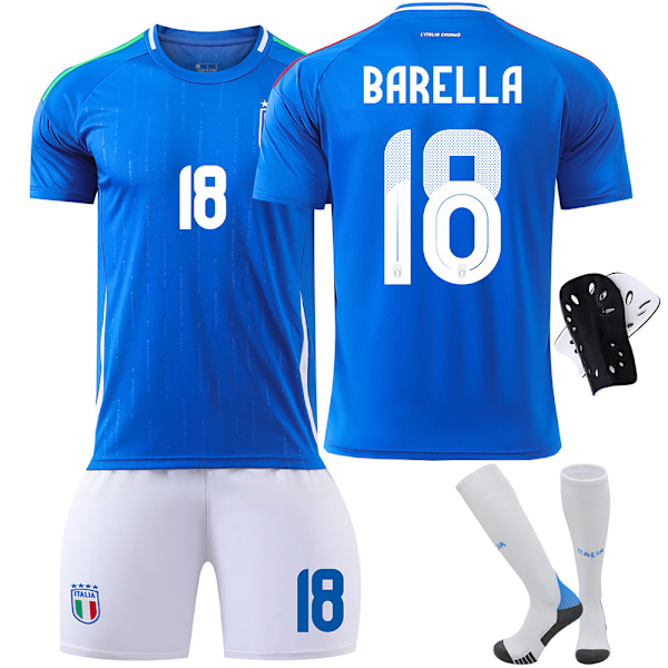 2425 UEFA Euroopan Mestaruuskilpailut Italian jalkapallopaitasetti, numero 14, Chiesa 18, Barella 3, Di Marco Home No. 8+Sock Protection L code