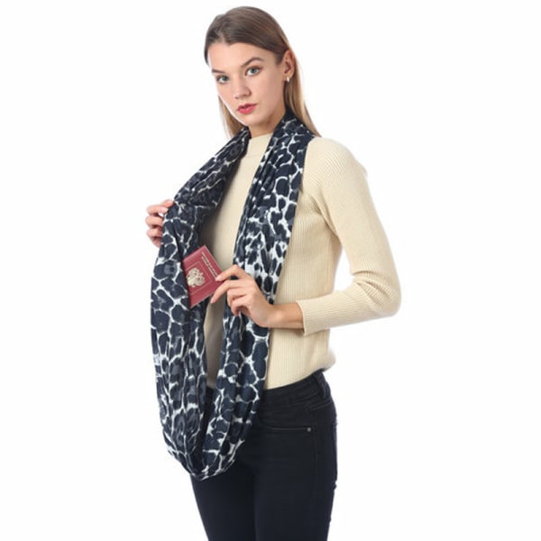 Hot Zipper Pocket Scarf Leopard Pocket Scarf Infinity Scarf syc-11四叶草-浅兰色 180*25cm