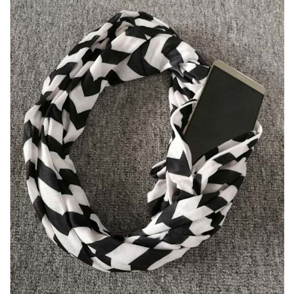 Lämmin vetoketjullinen taskuhuivi Leopardi taskuhuivi Infinity-huivi 波浪纹-白黑色 180*25cm