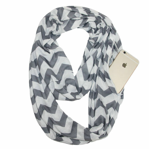 Lämmin vetoketjullinen taskuhuivi Leopardi taskuhuivi Infinity-huivi 波浪纹-白灰色 180*25cm