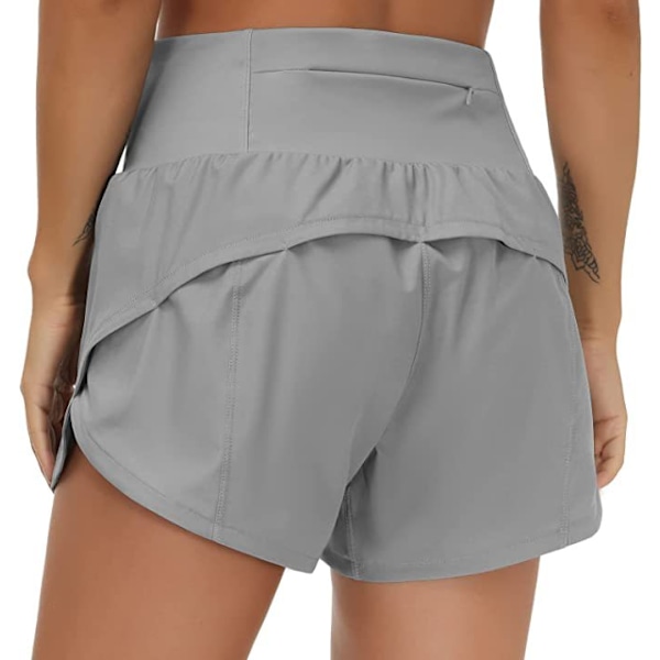 Naisten juoksushortseja vetoketjullisilla taskuilla ja korkeavyötäröllä, nopeasti kuivuvaa joogaa grey XL