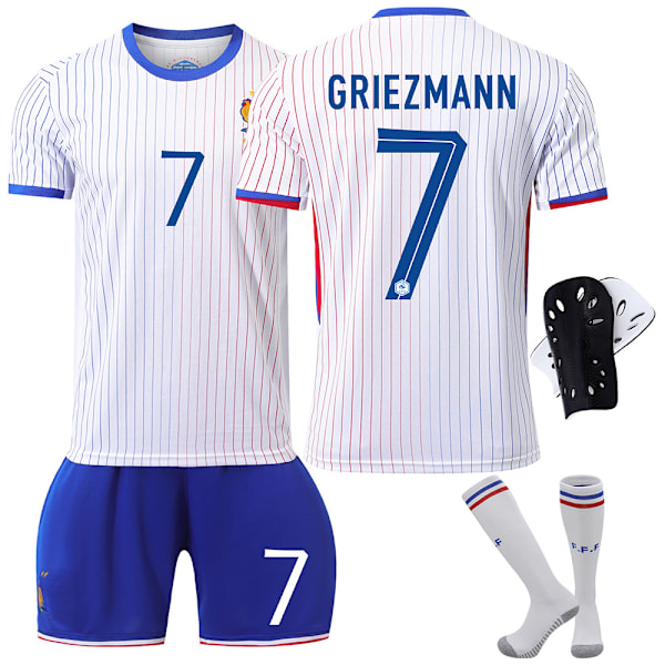 Frankrikes borta-fotbollströja för EM 2024 med nummer 10 Mbappe, 7 Griezmann, 9 Giroud, 11 Bale No. 9 with socks and protective gear 20 yards