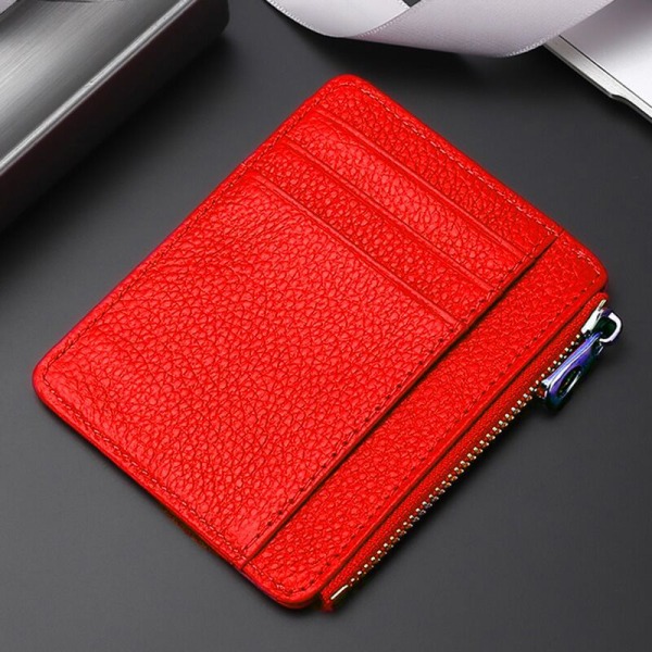 Nahkainen korttikukkaro Red (zipper style)
