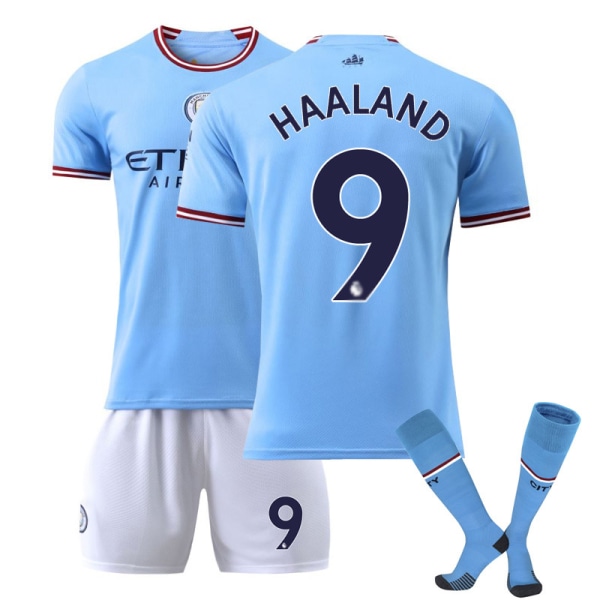 Manchester City tröja No.17 De Braune Hemma Borta Barn No.10 Aguero fotbollsdräkt 10号袜子+护具 20码合适115cm-125cm身高