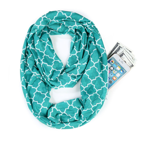 Lämmin vetoketjullinen taskuhuivi Leopardi taskuhuivi Infinity-huivi syc-08四叶草-天蓝色 180*25cm
