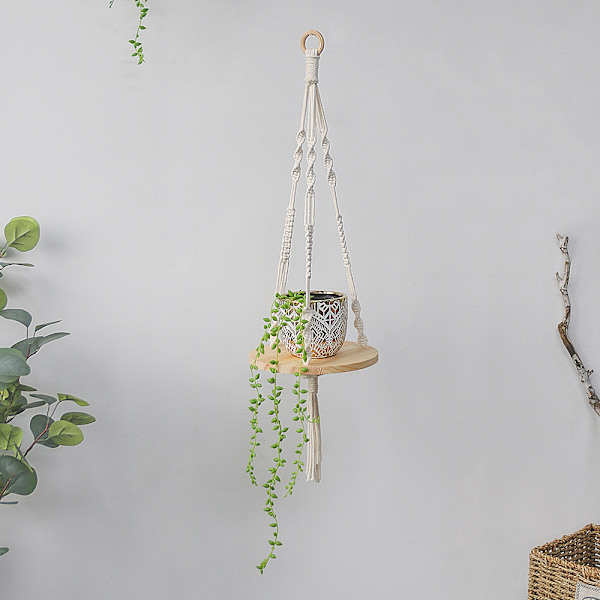Handvävd väggdekoration i bohemisk stil, förvaringshylla, hänge, förvaringsbräda, dekoration för hemmet med blomkruka Double layer 2
