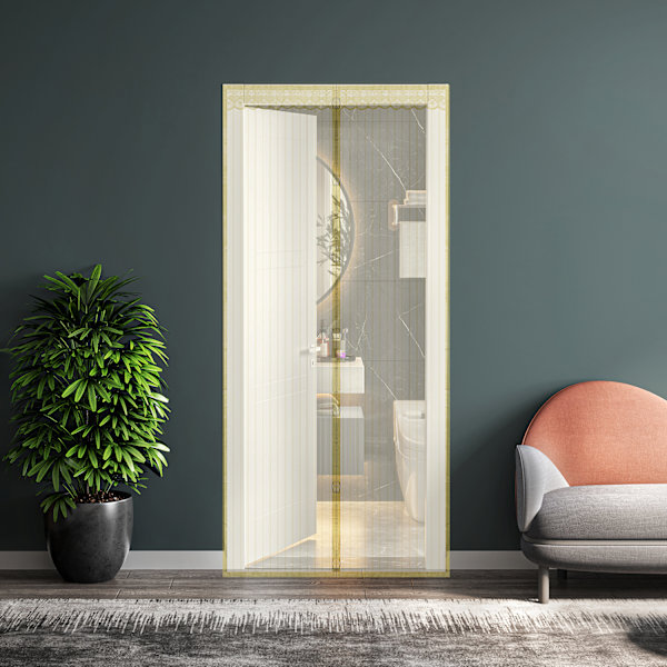 Mygga och inspektera säkra dörrgardiner i sommarmagnetiska mesh dörrgardiner Beige 120 * 210cm-290g