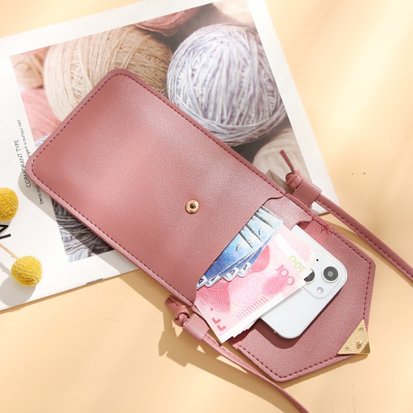 Ny Crossbody Telefon Väska Transparent Touch Screen Mobil Plånbok Kvinnliga Retro Student Solid Color Love Buckle Lille Plånboka Light Gray