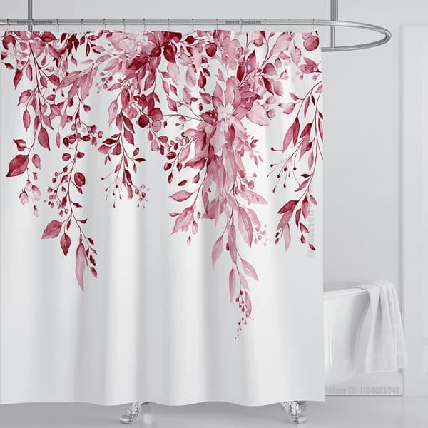 Smaragdgrön Eukalyptus Duschdraperi Tyg, Sammanlänkande Växtblad med Blommigt Duschdraperi Set med Krokar, B120xH180cm