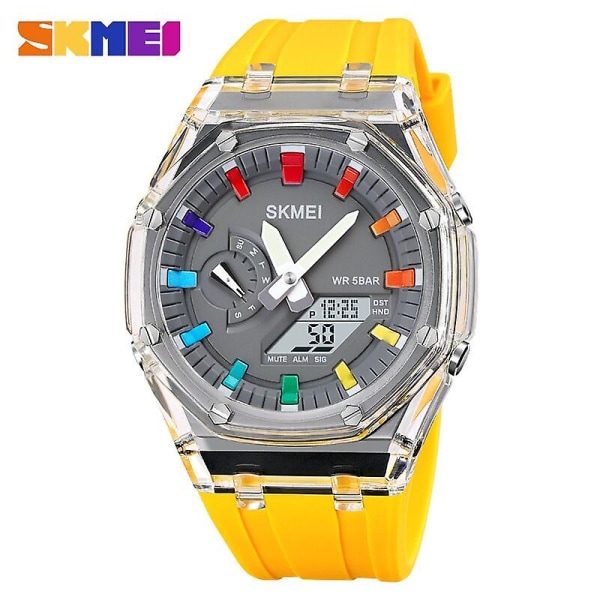 SKMEI 2100 Outdoor Men Digital Watch Colorful LED Display Klockor Vattentät Stöttålig Herr Armbandsur Reloj Hombre Yellow