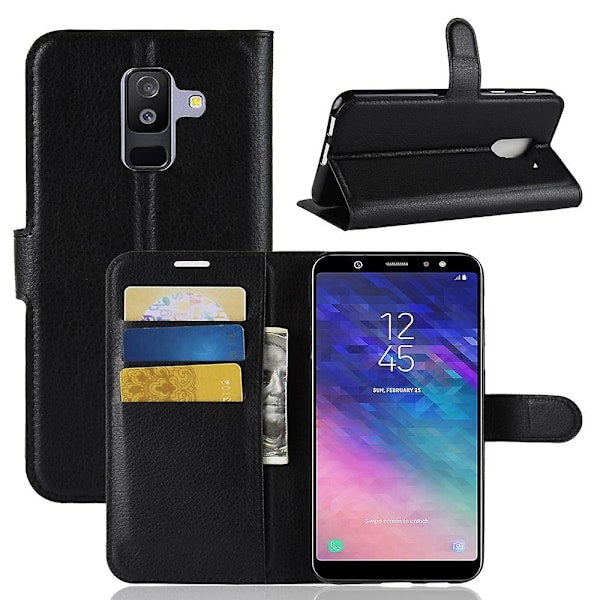 Litchi Skin PU Läder Magnetiskt Plånboksfodral Stativfodral för Samsung Galaxy A6 Plus (2018) Black Samsung Galaxy A6+ (2018)