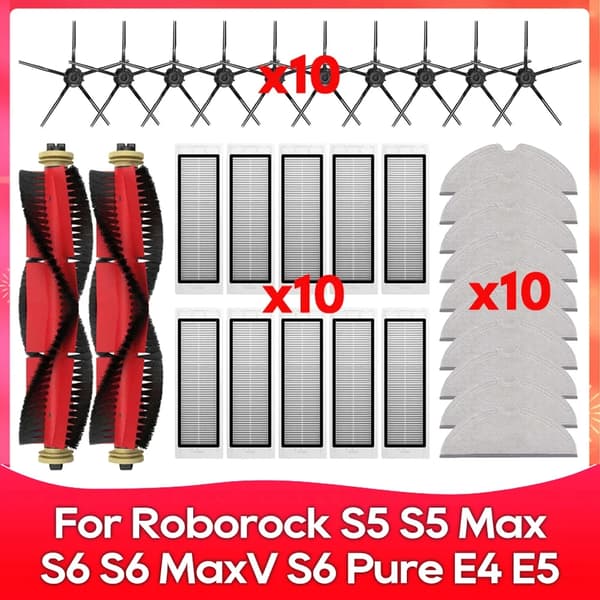 Kompatibel för (Roborock S5, S5 Max, S6 MaxV, S6 Pure, E4, E5, S51, S52, S55) Rullborste Sidoborste Filter Mopp Tillbehör Del