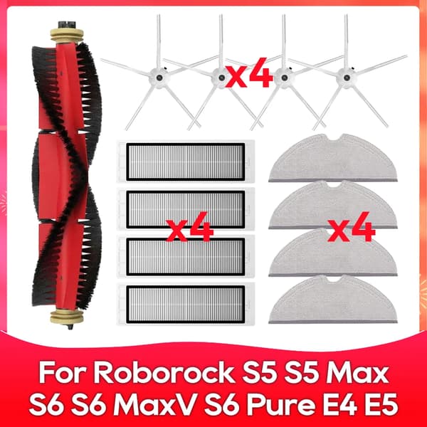 Kompatibel för (Roborock S5, S5 Max, S6 MaxV, S6 Pure, E4, E5, S51, S52, S55) Rullborste Sidoborste Filter Mopp Tillbehör Del