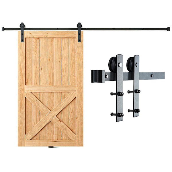 8FT Sliding Lading Door Hardware Kit, 330LBS, för enkeldörr, med slät och tyst remskiva (I Shape)