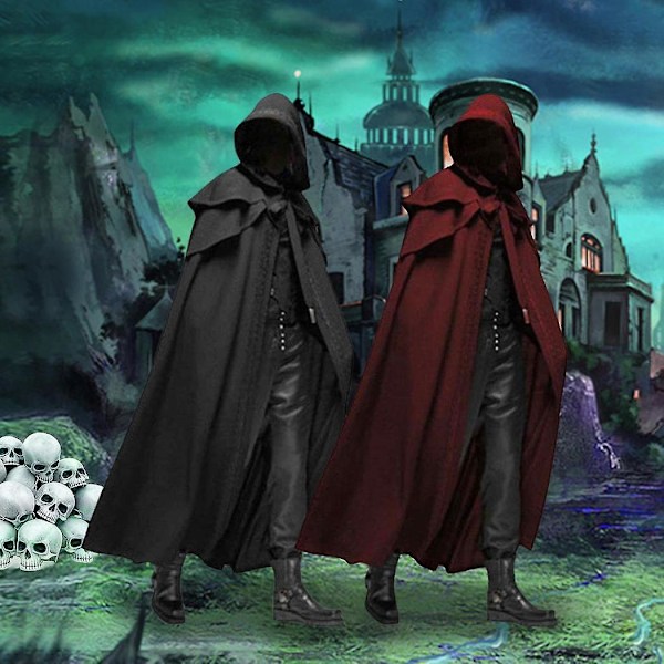 Halloween huvkappa Unisex män Kvinnor Cape Solid lång kappa Roll Cosplay Kostymer Ytterkläder Retro Medeltida Gotisk Cape Halloween Festrekvisita Wine red M