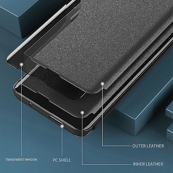 För Samsung Galaxy A53 5g Fönster Fönster Magnetisk Automatisk Stängning Anti-fall Pu Läder Flip Folio Telefonfodral Green