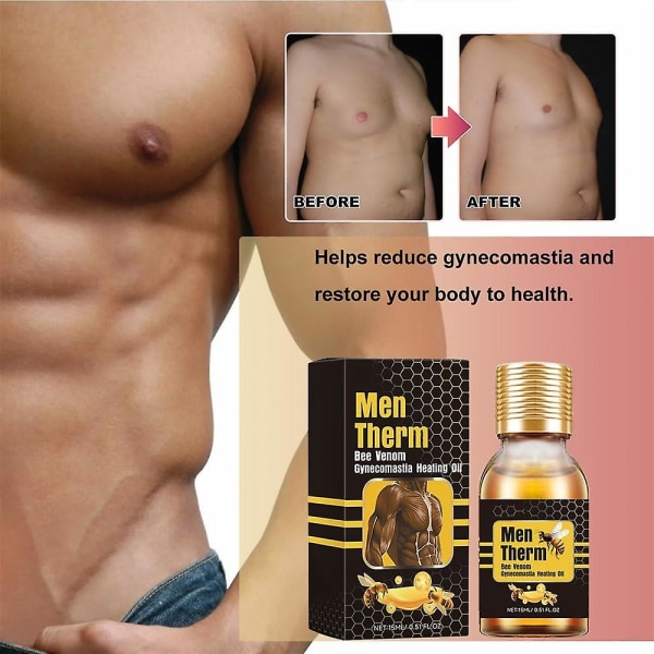 MenTherm Bee Venom Gynecomastia Heating Oil, Men Therm Bee Venom Oil, Eliminerar Överskott Bröstvävnad, Stärker Bröstmusklerna 2pcs