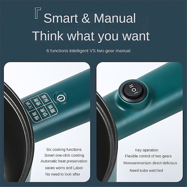 Multifunktions elektrisk matlagningsmaskin 1,8l elektrisk Hot Pot Soppa Gröt Matlagningsmaskin Non-stick Green 220V Smart UK