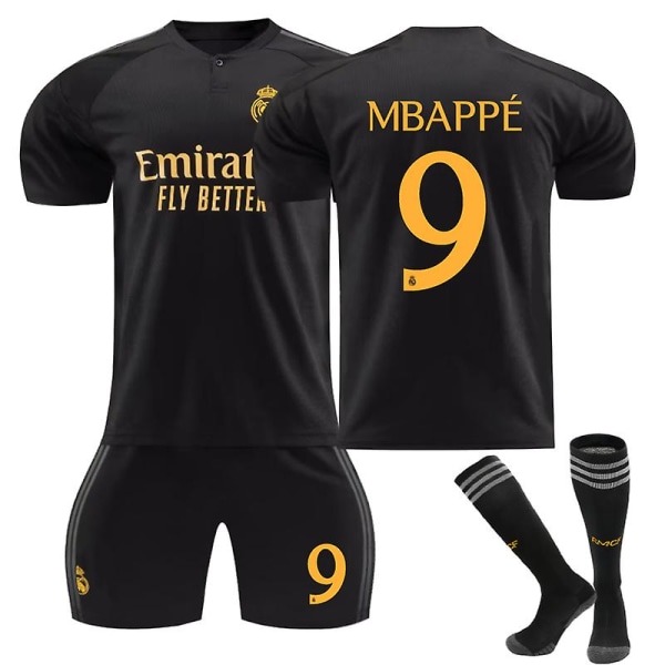 Kylian Mbapp Real Madrid 9 tröja för barn, Mbapp 9 Real Madrid hem- och bortatröja för barn 2324 AWAY2 WITH SOCKS26