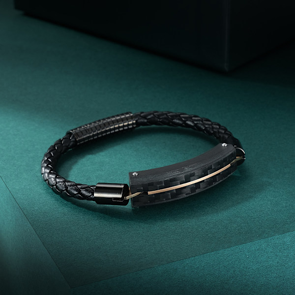 Fabrik Direkt Försörjning Läder Rep Solid Carbon Fiber Armband Lettering Minnesgåva Titan Stål Armband Läder Rep Armband Black Blue