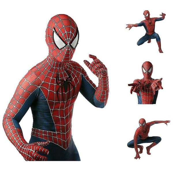 Raimi Spider Man Barn och Vuxna Jumpsuit Cosplay Dräkt Kostym Fest Present Kids M (120-130)