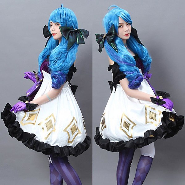 Peruk Syntetiskt Hår Lol Gwen Cosplay Peruker Ombre Blå Kvinnor Lång Lockig Vågiga Lolita Peruker För Halloween Fest Daglig Peruk Gwen 23inches