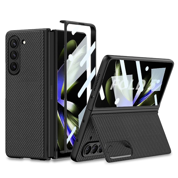 Z Fold 5 Case, Pu Case Till Samsung Galaxy Z Fold 5 Med Dolt Stativ & Skärmskydd Carbon Black For Galaxy Z Fold 5