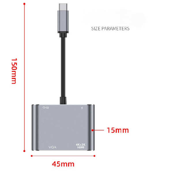 Typec Till Vga-Dockningstation Hdmi-Omvandlare Mobiltelefon Överföringsmonitor Projektoradapter Dator