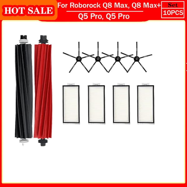 Roborock Q5 Pro, Q5 Pro+, Q8 Max, Q8 Max+ Reservedeler Hovedsidebørste Hepa Filter Mopp Støvpose Tilbehør