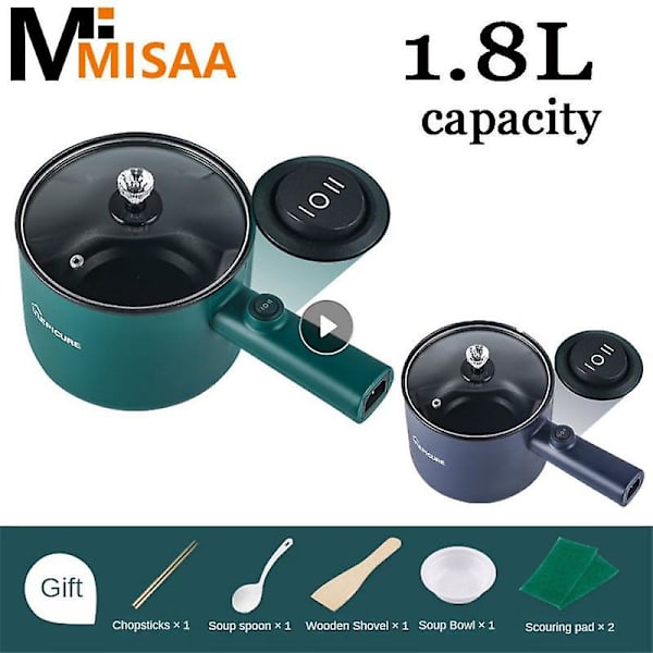 Multifunktions elektrisk matlagningsmaskin 1,8l elektrisk Hot Pot Soppa Gröt Matlagningsmaskin Non-stick 220V Green Manual EU