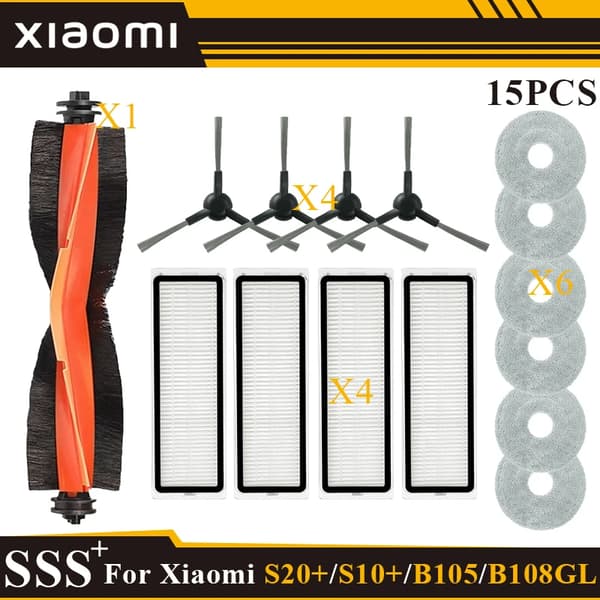 For Xiaomi Robotstøvsuger S20+ / S10 Plus / B108GL / B105 / B108CN B113CN Deler Tilbehør Filter Hovedsidebørste Mopp