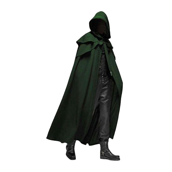 Halloween huvkappa Unisex män Kvinnor Cape Solid lång kappa Roll Cosplay Kostymer Ytterkläder Retro Medeltida Gotisk Cape Halloween Festrekvisita Green S