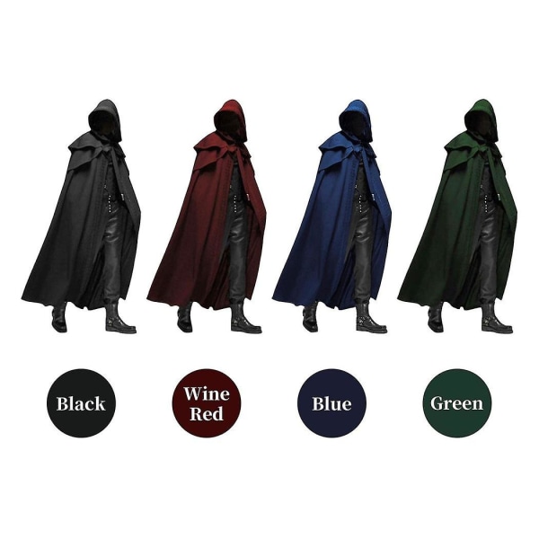 Halloween huvkappa Unisex män Kvinnor Cape Solid lång kappa Roll Cosplay Kostymer Ytterkläder Retro Medeltida Gotisk Cape Halloween Festrekvisita Green L