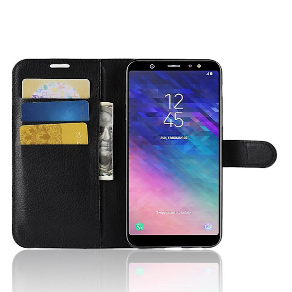 Litchi Skin PU Läder Magnetiskt Plånboksfodral Stativfodral för Samsung Galaxy A6 Plus (2018) Black Samsung Galaxy A6+ (2018)