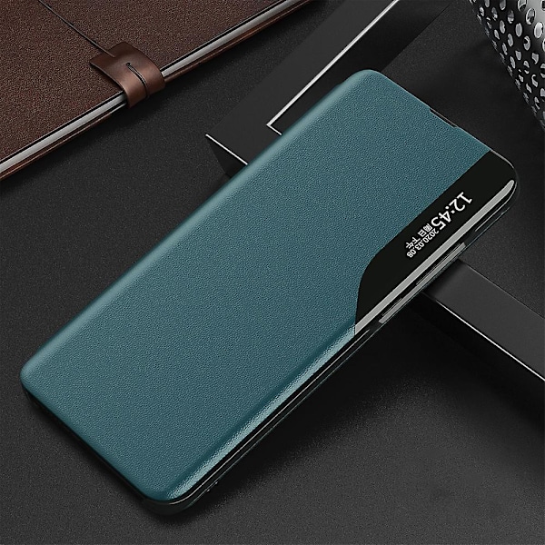 För Samsung Galaxy A53 5g Fönster Fönster Magnetisk Automatisk Stängning Anti-fall Pu Läder Flip Folio Telefonfodral Green