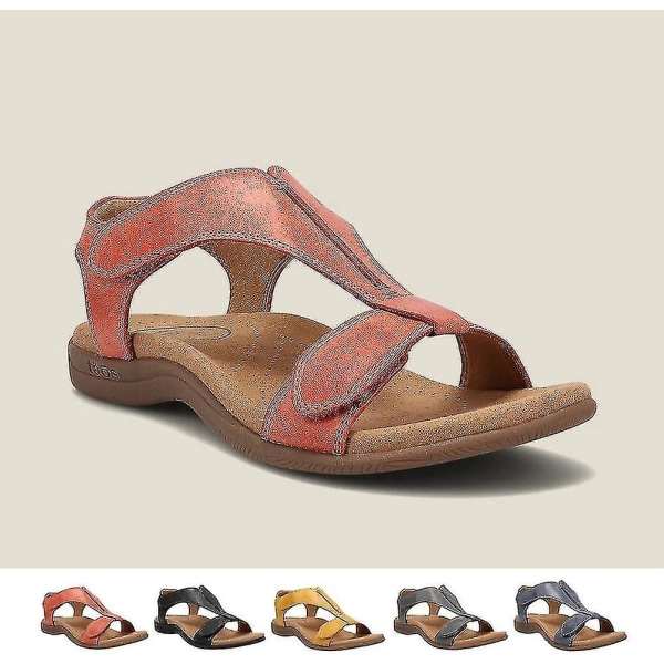 Bekväma ortopediska sandaler för kvinnor, Sursell ortopediska sandaler, Flat Beach Casual Sandaler B Red 36