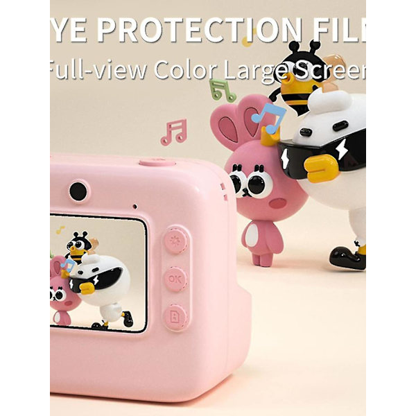 Barnens direktbildskamera - 1080p HD digitalkamera med termisk utskrift, 3 rullar utskriftspapper - Leksaker för pojkar och flickor - Julklapp Pink camera (no memory)